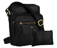 Torby męskie - Torba męska na ramię skórzana PETERSON mała listonoszka crossbody miejska saszetka kieszonki na suwak czarna + etui na klucze - miniaturka - grafika 1