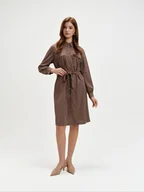 Sukienki - Brązowa szmizjerka - miniaturka - grafika 1