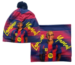 Lamine YAMAL Barcelona bordo czapka i komin ocieplone polarem - komplet - Czapki damskie - miniaturka - grafika 1