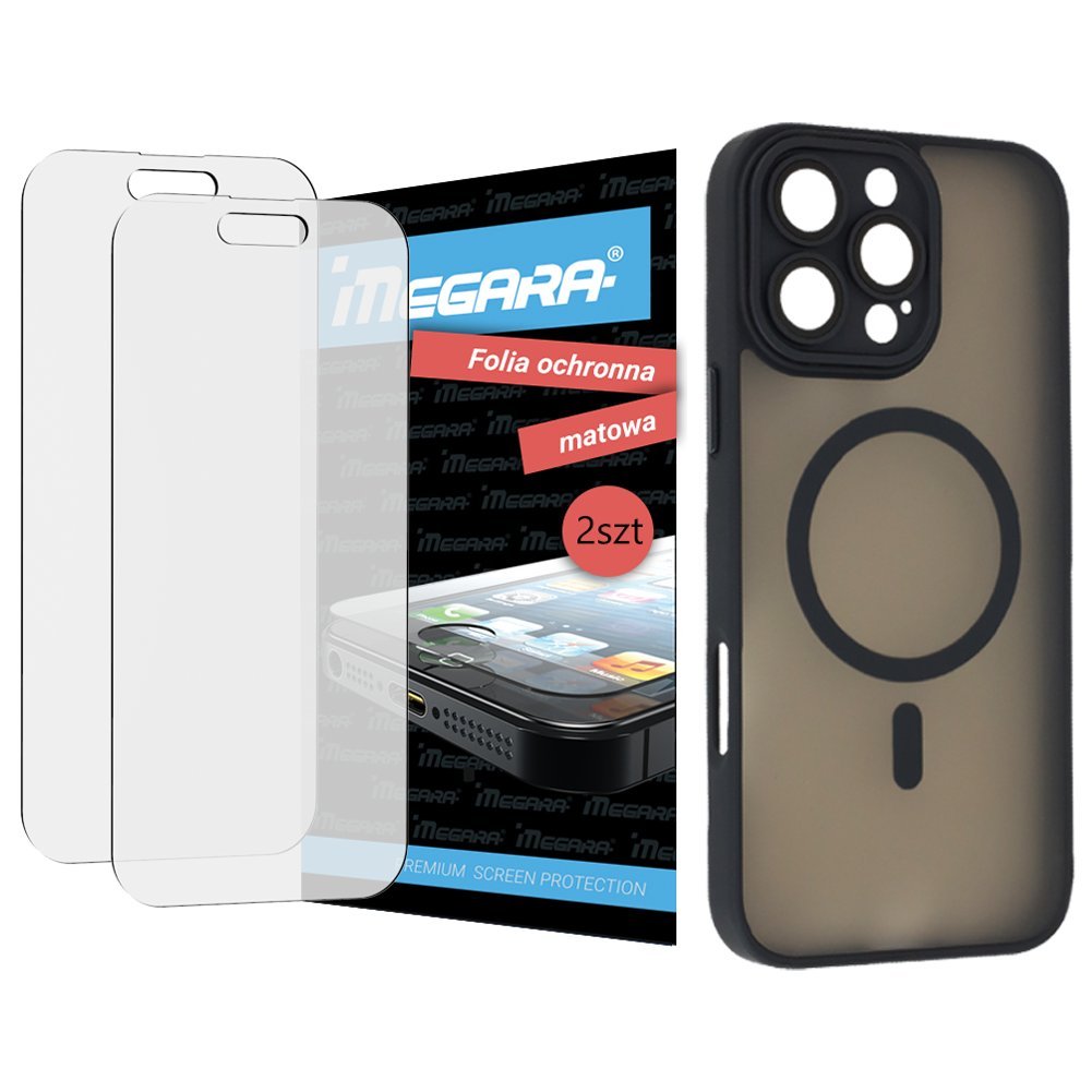 Folia do iPhone 16 Pro Max ochronna MATOWA + MagSafe ETUI czarne TPU