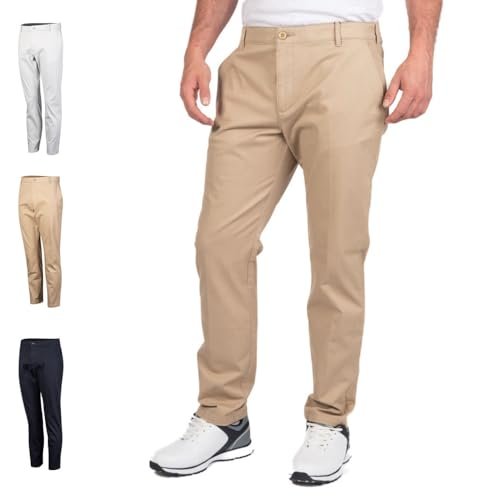 Island GREEN Męskie spodnie chinosy ze stretchu bawełniane spodnie golfowe, KAMIEŃ, 32W / 29L