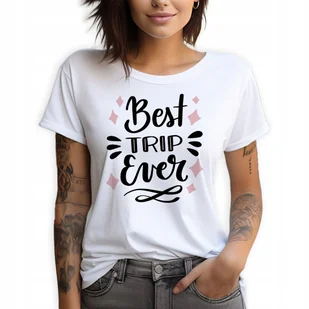 Koszulka Damska Biała T-Shirt roz.M Najlepsza Podróż BEST TRIP Wiele Wzorów - Zestawy upominkowe - miniaturka - grafika 1