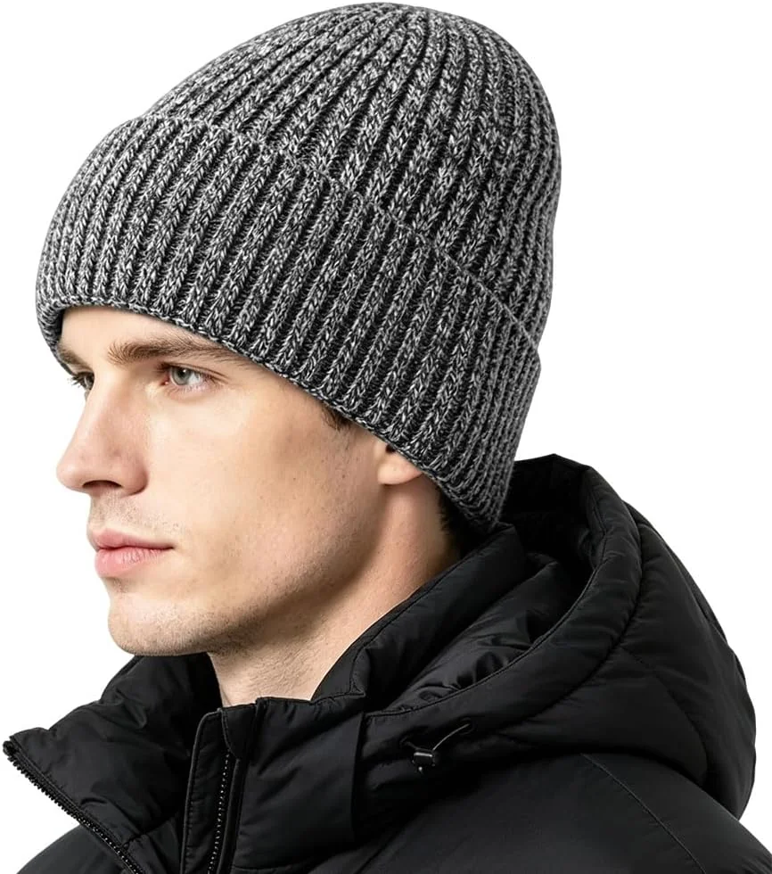 CZAPKA ZIMOWA BEANIE Z AKRYLU SZARY MELANŻ