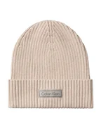 Czapki damskie - Calvin Klein Czapka Patch Chunky Rib Cotton Beanie LV04D8053G Beżowy - miniaturka - grafika 1