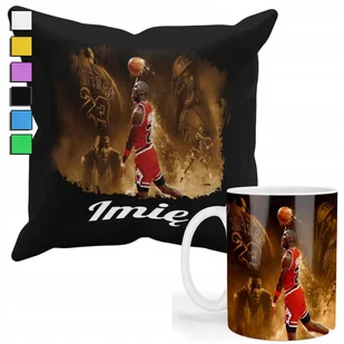 ZESTAW KUBEK + PODUSZKA Z POSZEWKĄ- PREZENT DLA FANA KOSZYKARZ NBA MJ + IMI - Gadżety dla niej i dla niego - miniaturka - grafika 1