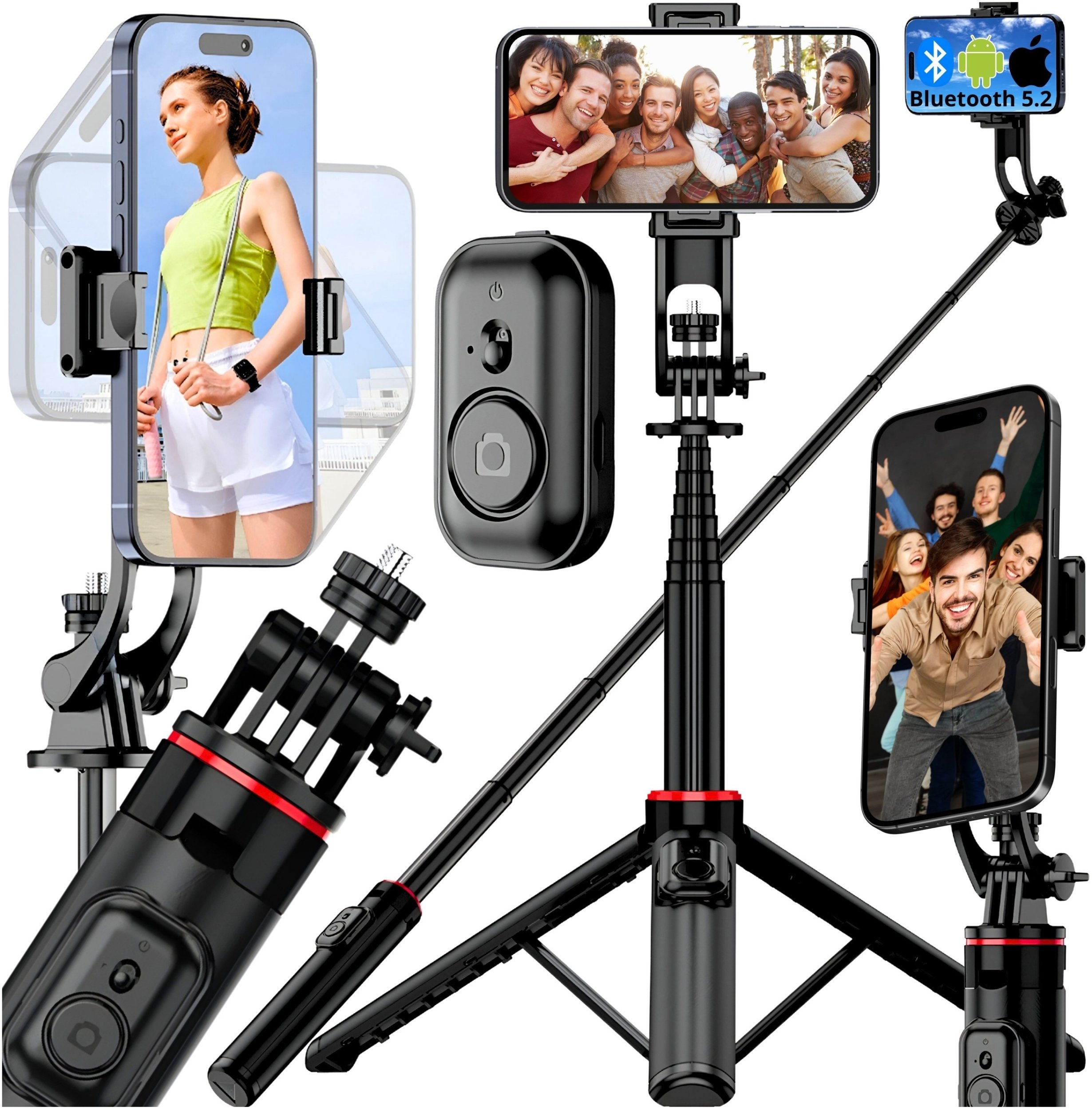 Selfie stick 4kom.pl UCHWYT NA TELEFON KIJEK DO SELFIE STICK TRIPOD STATYW BLUETOOTH 5.2 PILOT SELFIE STICK KIJEK DO SELFI STATYW BLUETOOTH