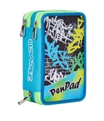 Plecaki - Piórnik 3 przegródki Seven PAD, niebieski, potrójny przedział, zestaw ołówków, markery, kolory, akcesoria do plecaka, podstawowe, średnie, wyższe, dla dzieci i chłopców, Niebieska, Taglia Unica, - miniaturka - grafika 1