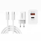 Ładowarki do telefonów - SZYBKA ŁADOWARKA Z KABLEM W OPLOCIE PD 20W USB-C USB-A DO IPHONE 16 PRO - miniaturka - grafika 1