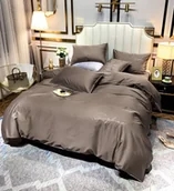 Pościel - Pościel 200x220 taupe srebrny haft satynowa lamówka - miniaturka - grafika 1