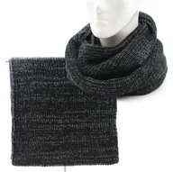 Apaszki i szaliki damskie - Ciepły modny komin uniwersalny szal CZARNY melanż - miniaturka - grafika 1