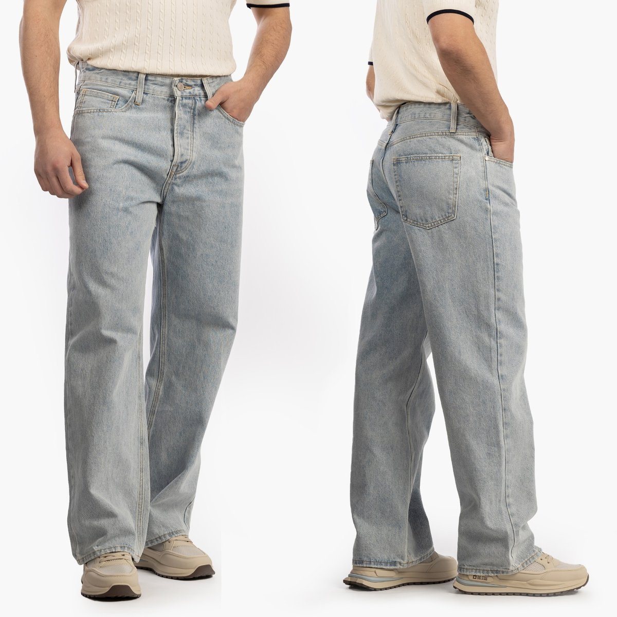 Jeansy Męskie Jeansowe Proste Luźne Straight Spodnie Jasny Denim Niebieski 36