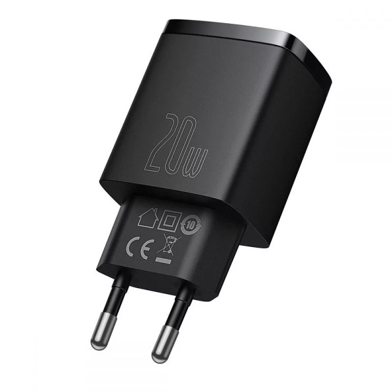 Baseus Ładowarka sieciowa baseus compact quick charger, usb, usb-c, 20w czarna AMI-BAS20723