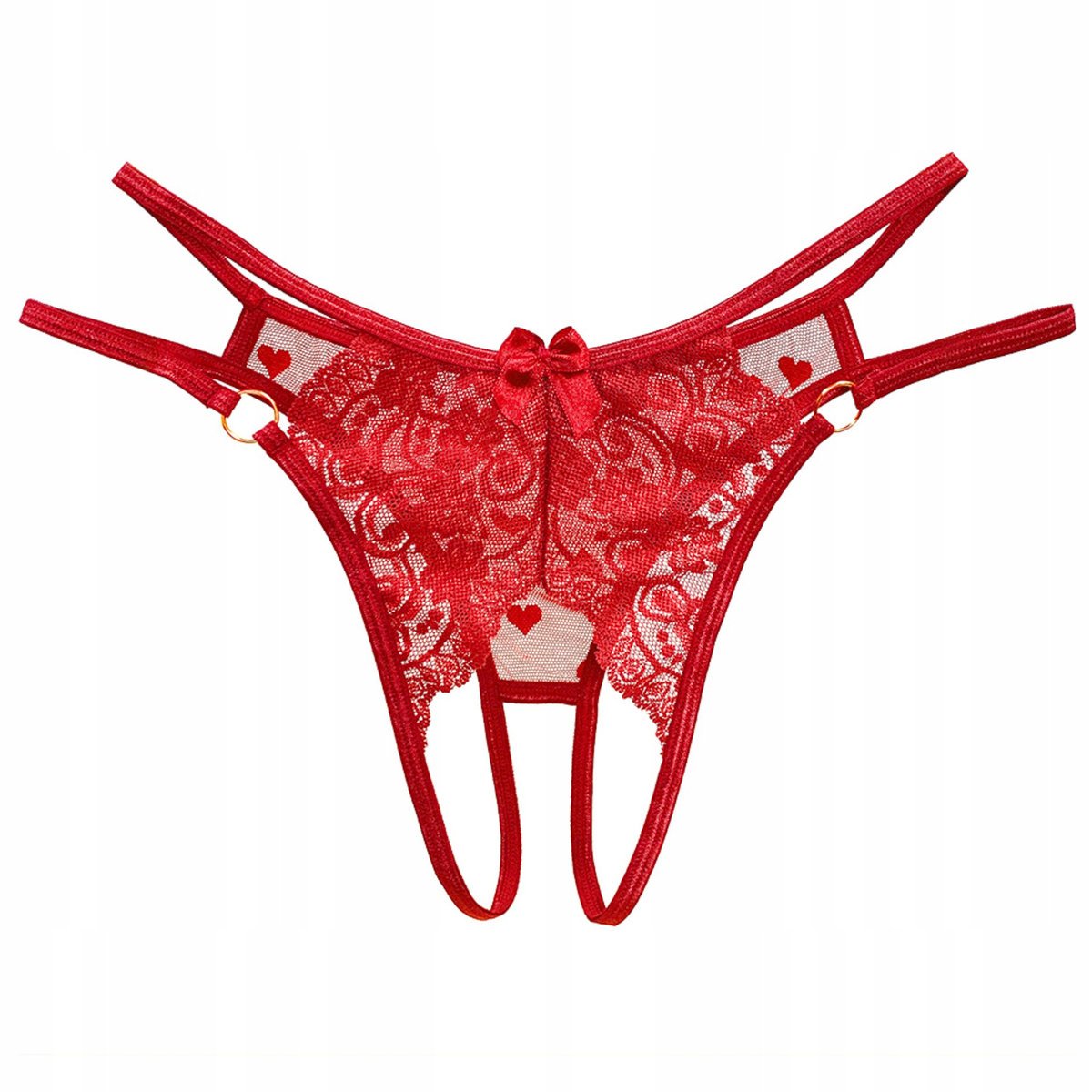 Stringi paseczki czerwone majtki z rozcięciem koronka - S/M