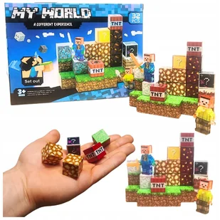 KLOCKI MAGNETYCZNE KONSTRUKCYJNE MINECRAFT MOCNE ZESTAW 32 el + 2 FIGURKI - Klocki - miniaturka - grafika 1