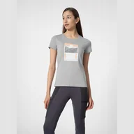 Koszulki i topy damskie - T-Shirt 4F 4FSS23TFTSF274 27S szary XL - miniaturka - grafika 1