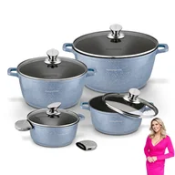 Zestawy garnków i patelni - Marmurkowe GARNKI INDUKCJA zestaw GARNEK DUŻY 6,3L w zestawie 8 ELEMENTÓW Pollo Blue Konighoffer - miniaturka - grafika 1
