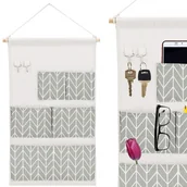 Meble modułowe i akcesoria - Pojemnik z 5 kieszeniami, wiszący organizer do przechowywania zabawek jodełka szary - miniaturka - grafika 1