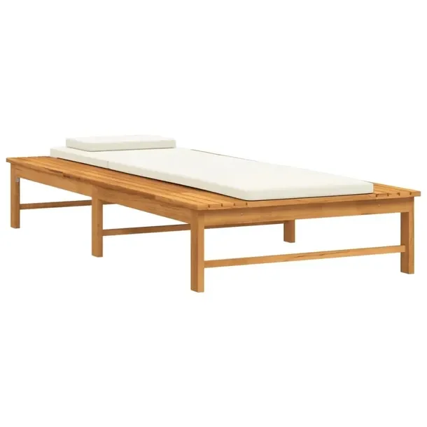 Leżak ogrodowy akacjowy z kremowymi poduszkami 200 x 95 x 32-80 cm