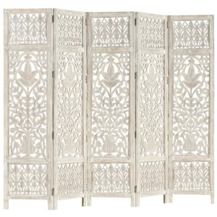 Lumarko Parawan 5-panelowy, rzeźbiony, biały, 200x165 cm, drewno mango - Parawany - miniaturka - grafika 8