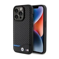 Etui i futerały do telefonów - BMW Leather Carbon Blue Line MagSafe - Etui iPhone 15 Pro (czarny) - miniaturka - grafika 1