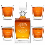 Karafki - Karafka do whisky cube z 4 szklankami i grawerem - miniaturka - grafika 1
