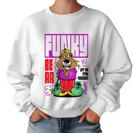 Bluzy damskie - Biała Bluza Damska Dresowa FUNKY Kolorowe Cool Funky Wzory Rozmiar S - miniaturka - grafika 1