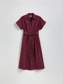 Sukienki - Reserved - Koszulowa sukienka z paskiem - bordowy - miniaturka - grafika 1