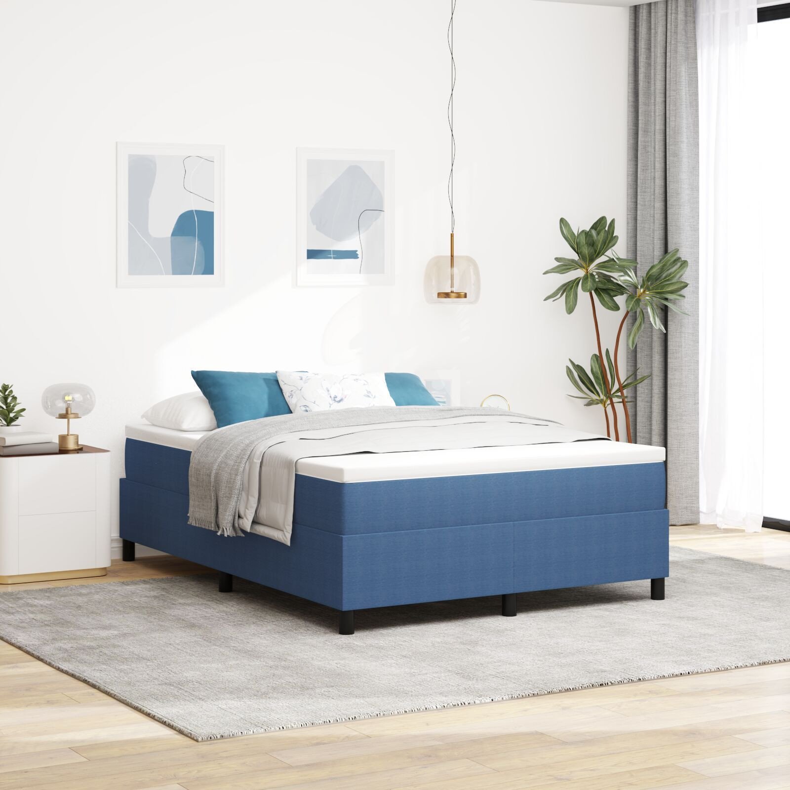 vidaXL Łóżko box spring z materacem Niebieskie 140x200 cm Tkanina sztruksowa