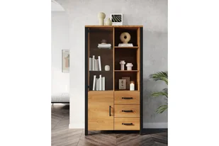 Witryna dwudrzwiowa z szufladami Olin 13 - dąb karmel / czarny supermat - Witryny - miniaturka - grafika 5