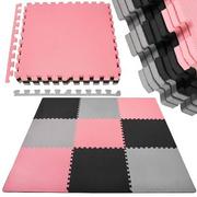Maty edukacyjne - ﻿Mata piankowa kwadraty 179x179 cm szare, czarne, różowe puzzle dla dzieci, - miniaturka - grafika 1