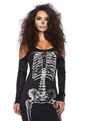 Sukienki - Leg Avenue 85565 - Zimne ramię sukienka z rozcięciem bocznym z nadrukiem szkieletu, damski karnawał, S/M, czarny/biały 85565-00704-S/Med-BlkWhit-Blk/Whit-S/Med - miniaturka - grafika 1