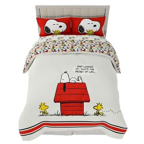 Franco Peanuts Charlie Brown & Snoopy Classic Pals super miękka kołdra i zestaw prześcieradeł, 5-częściowy pełny rozmiar, (oficjalny produkt licencjonowany) przedmioty kolekcjonerskie