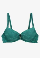 Biustonosze - Ciemnozielony Koronkowy Biustonosz Push Up Ozdobiony Metaliczną Aplikacją Norithiel - miniaturka - grafika 1