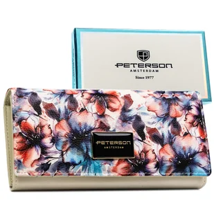 Pojemny duży portfel damski kolorowy ze skóry naturalnej i ekologicznej PETERSON rozbudowany na karty i gotówkę kwiatowy wzór pudełko prezentowe och.. - Portfele - miniaturka - grafika 1