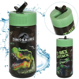 Dinozaury BUTELKA NA WODĘ z ustnikiem, BIDON SZKOLNY na wodę dla chłopca 330 ml - Bidony dla dzieci - miniaturka - grafika 1