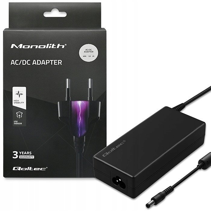 Qoltec Zasilacz desktopowy do laptopa 60W 12V 5A 5.5*2.5 +kabel zasilający 50799