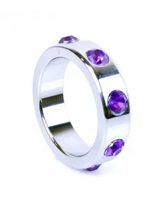 Pierścienie erekcyjne - boss of toys Pierścień-Metal Cock Ring with Purple Diamonds Large - grafika 1