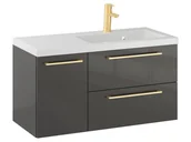 Szafki łazienkowe - Szafka Wisząca Z Umywalką RON 90 cm D Prawa - Titan Wysoki Połysk - Uchwyty Złote Szczotkowane - miniaturka - grafika 1