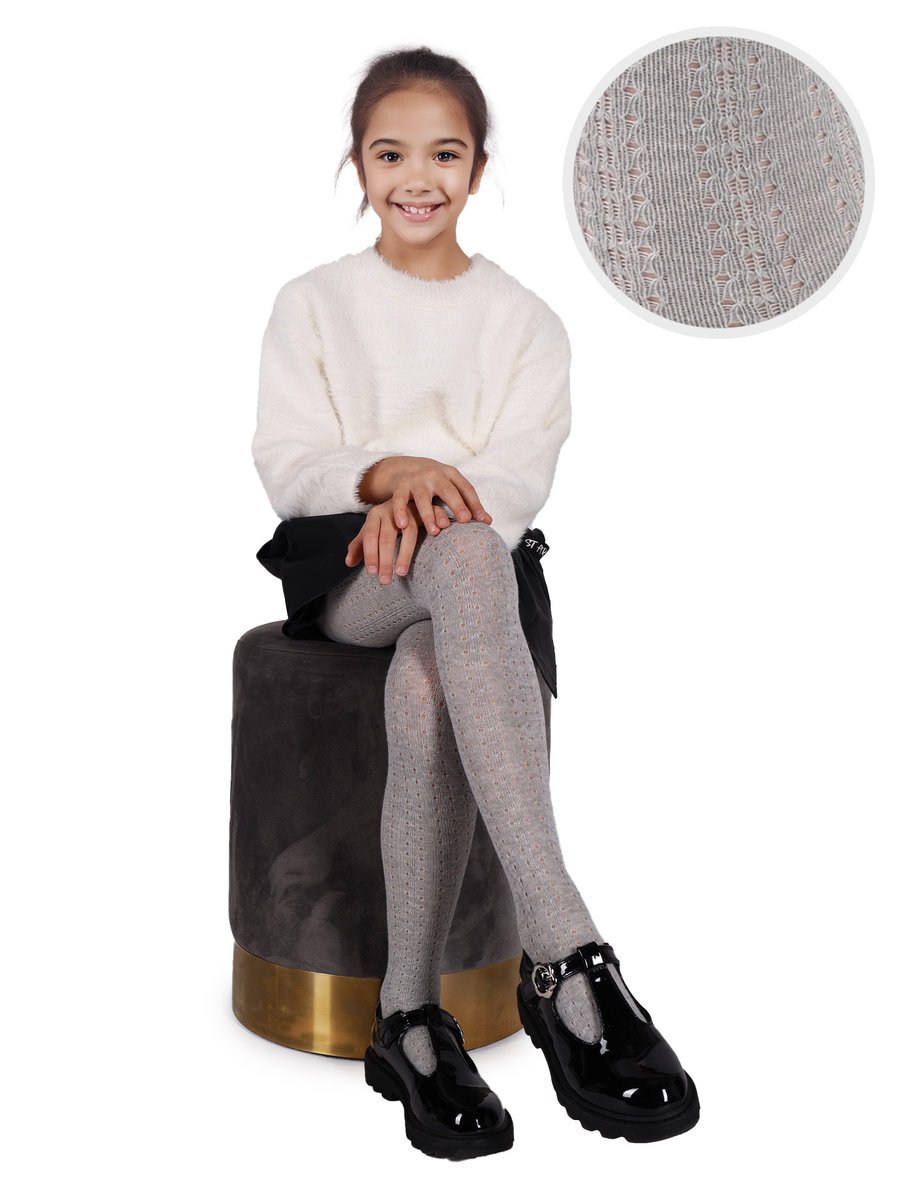 Rajstopy bawełniane dziewczęce dziecięce ażurowe szare 116-122 MYWAY