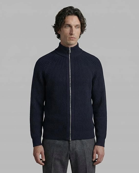 DIANA STUDIO GRANATOWY SWETER MĘSKI ZAMEK GOLF PRĄŻKOWANY L 2FA