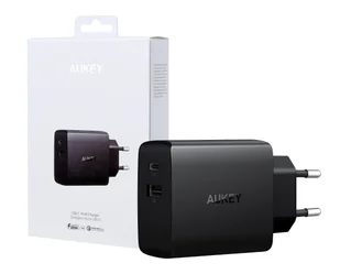 Aukey Ładowarka sieciowa PA-Y17, 1xUSB-A, 1XUSB-C, QC 3.0, PD 2.0, czarna 608119191437 - Ładowarki do telefonów - miniaturka - grafika 1