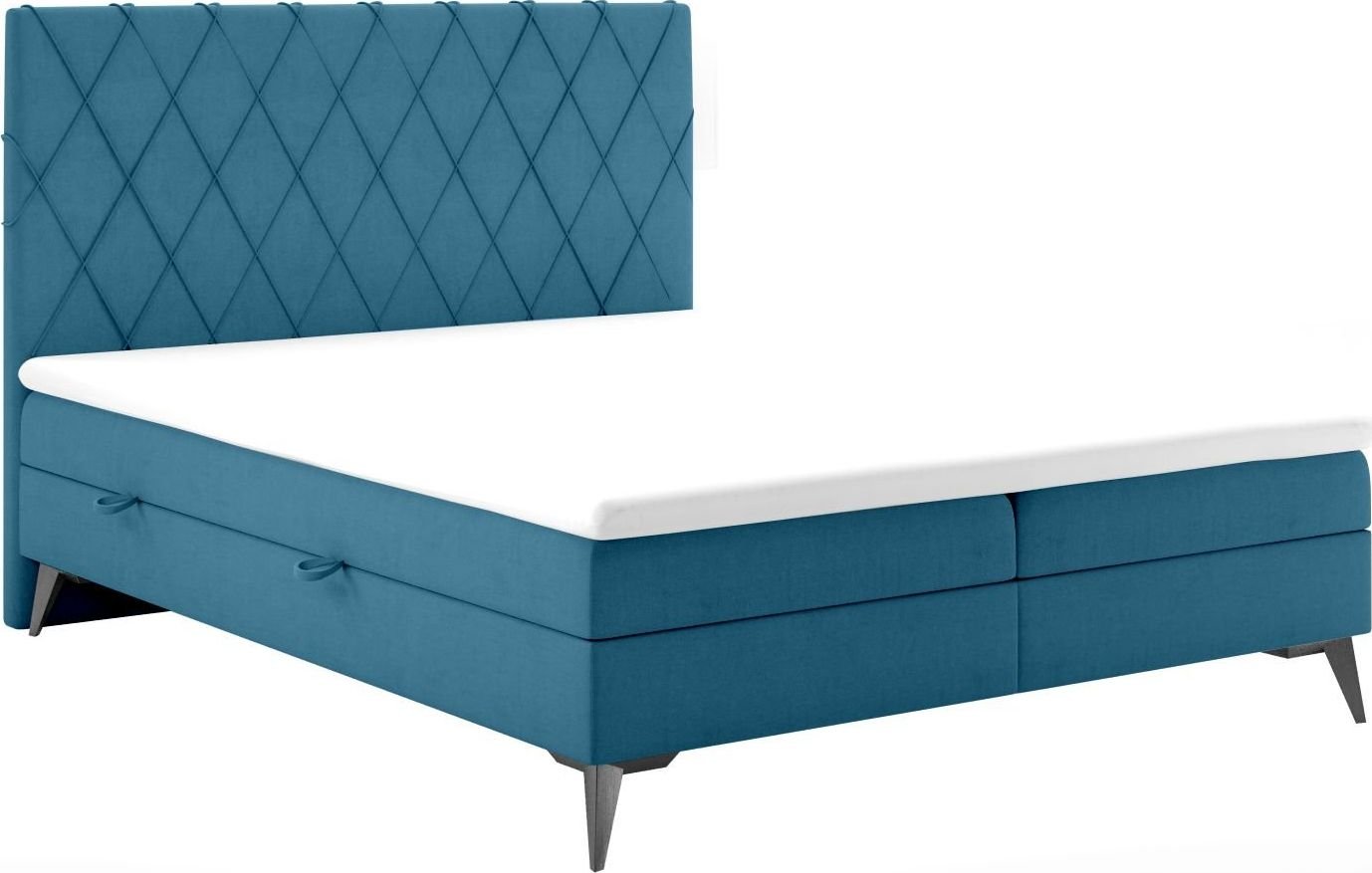 LAVERTO Łóżko kontynentalne IBETIO 140x200 ciemno niebieskie velvet z pojemnikiem