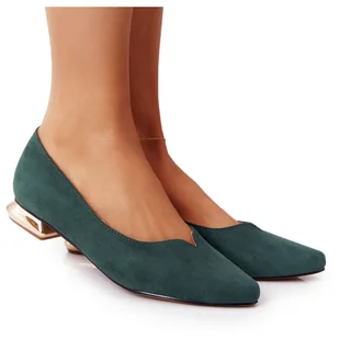 Mokasyny Na Złotym Obcasie Vinceza 21-10601 Zielone - Mokasyny damskie - miniaturka - grafika 1