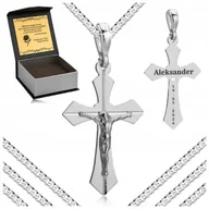 Naszyjniki męskie - Męski Naszyjnik + Krzyżyk Jezus 925 + Grawer Łańcuszek 60 Cm Dla Mężczyzny - miniaturka - grafika 1