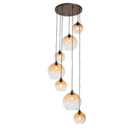 Lampy sufitowe - QAZQA Lampa wisząca art deco brązowa z bursztynowym szkłem okrągła 7-punktowa - Sandra - miniaturka - grafika 1