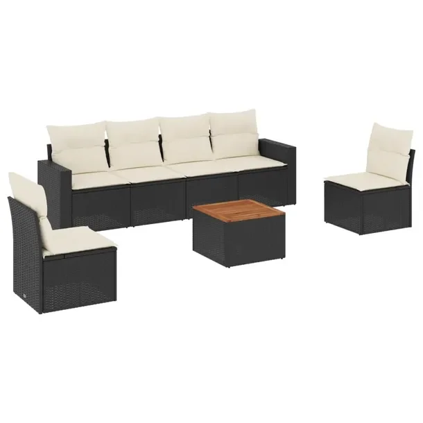 Zestaw Wypoczynkowy Rattan PE Czarny, Stolik 55x55x37 cm, Siedziska 65,5x62