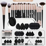 Pędzle do makijażu - TEMU Zestaw Prezentowy z 37 Elementami do Makijażu: Zestaw 20 Pędzli do Makijażu, Trójkątny Puszek do Pudru, Mini Puszek do Pudru z Poduszką - miniaturka - grafika 1