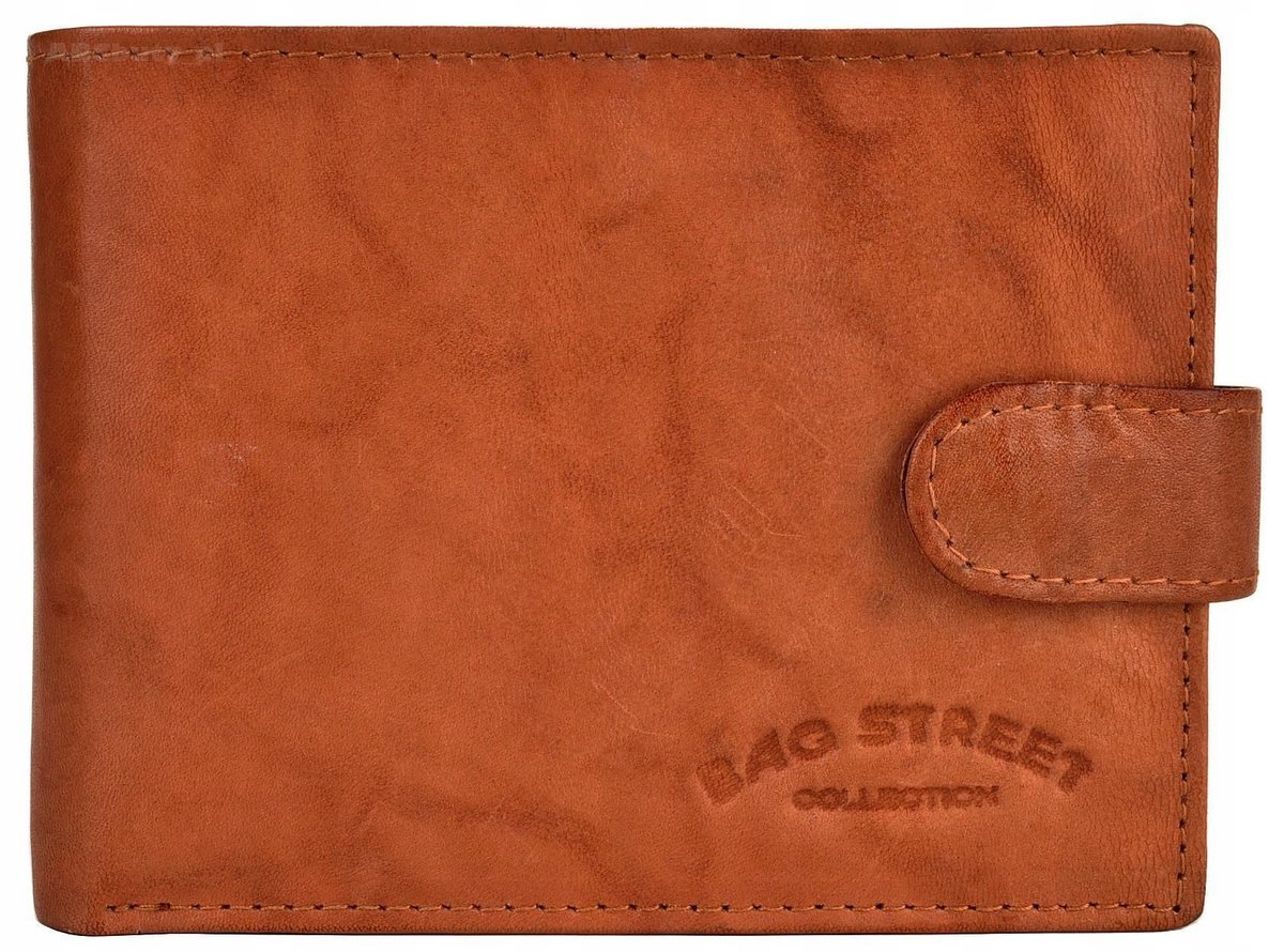 BRĄZOWY Portfel Męski SKÓRZANY Poziomy Młodzieżowy SKÓRA Zapinany na PASEK