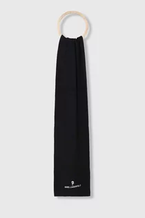 Apaszki i szaliki damskie - Karl Lagerfeld szalik z domieszką wełny kolor czarny z aplikacją - grafika 1