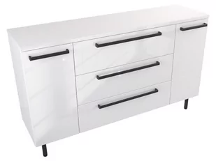 Szafka Stojąca Z Blatem ATH 140 cm KD - Biały Wysoki Połysk - Uchwyty Czarne Matowe - Szafki łazienkowe - miniaturka - grafika 1